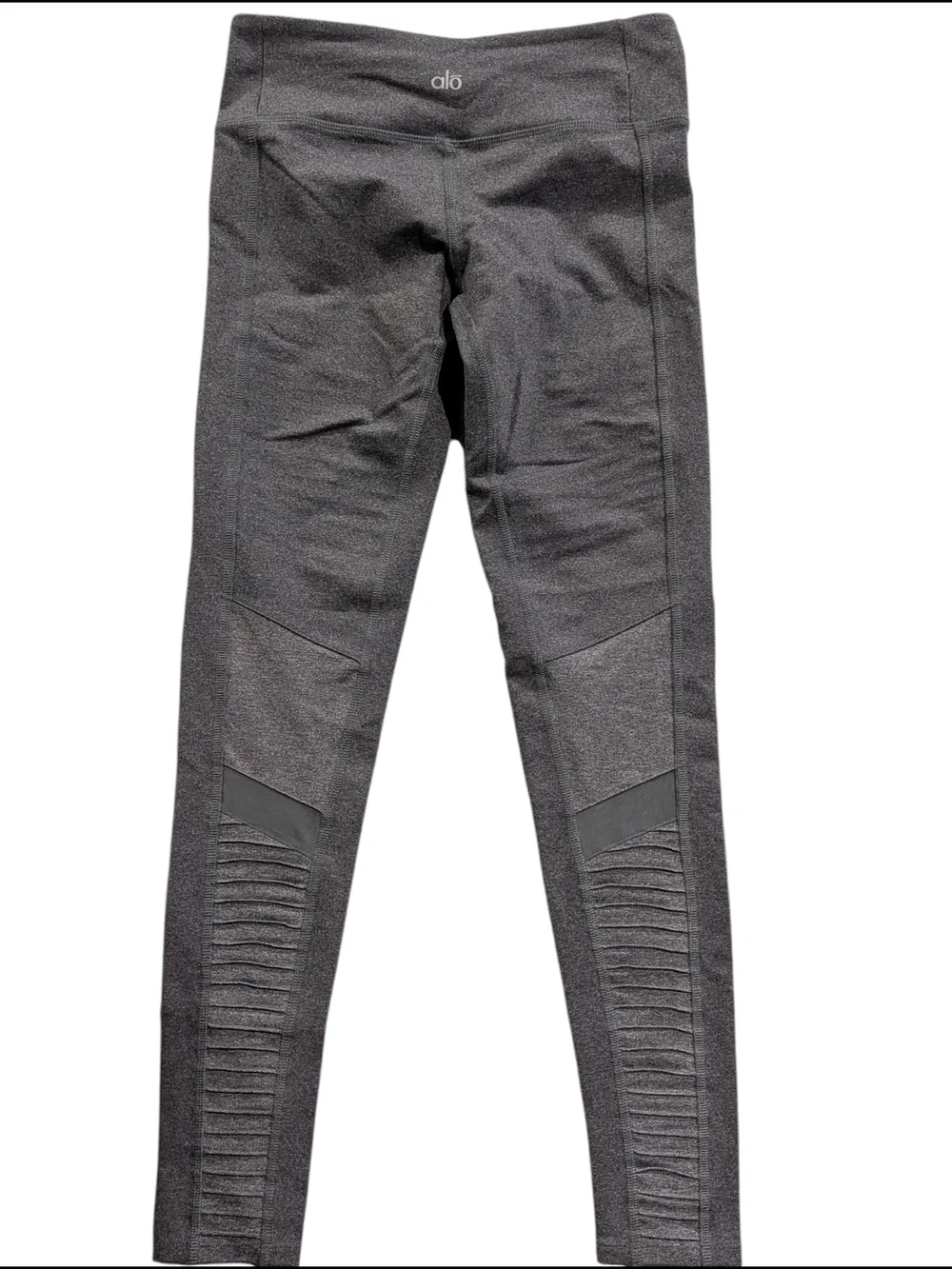 Alo Yoga Womens Medium M Gray Heather Moto Ribbed Mesh High Waist Leggings Yoga